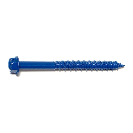 Masonry Screw, 1/4 Dia., Hex, 2 3/4 In L, Steel Blue Ruspert, 100 PK
